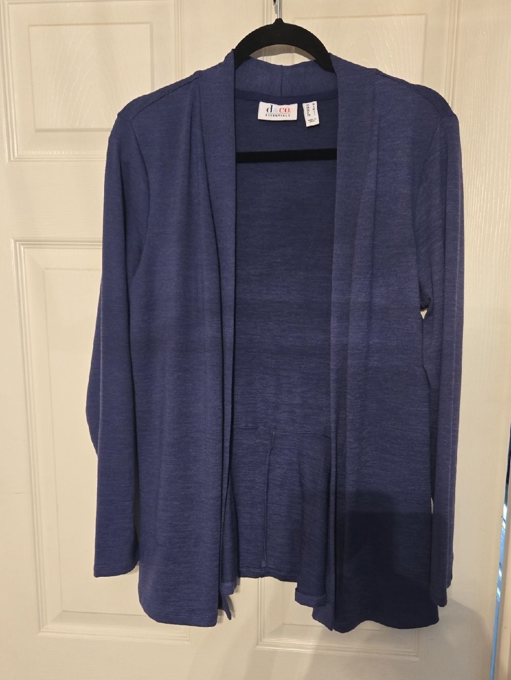 D & CO. Essentials Open-Front Cardigan - Blue Ruffled Flare Back Medium